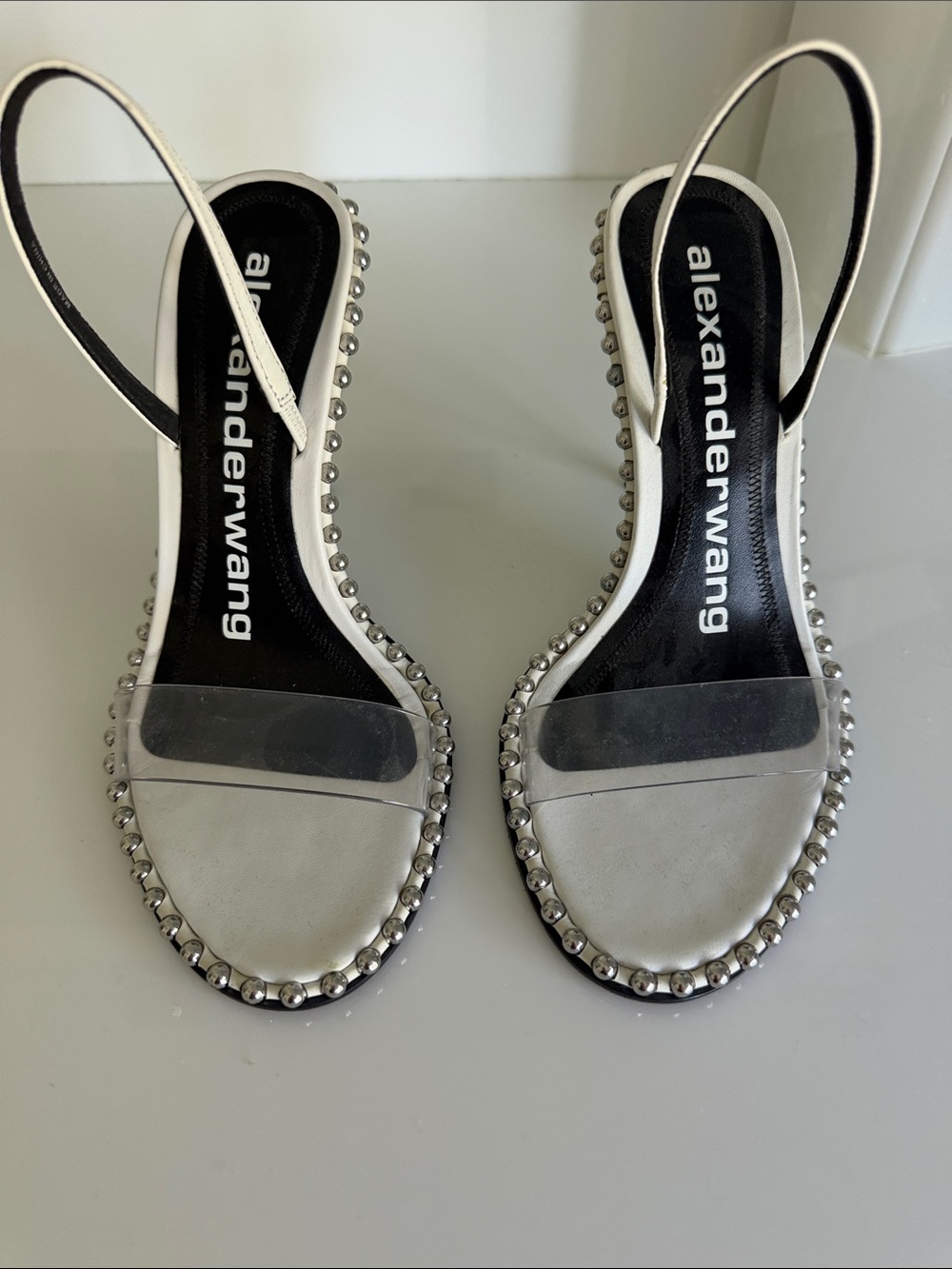 Alexander Wang Silver Studded Clear-Front Slingback Sandals